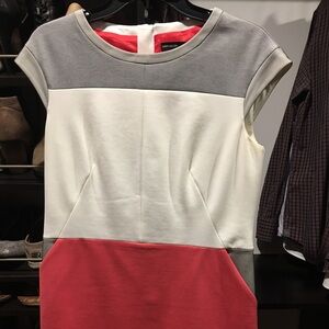 Karen Millen Gray, White, and Red Colorblock Midi Dress